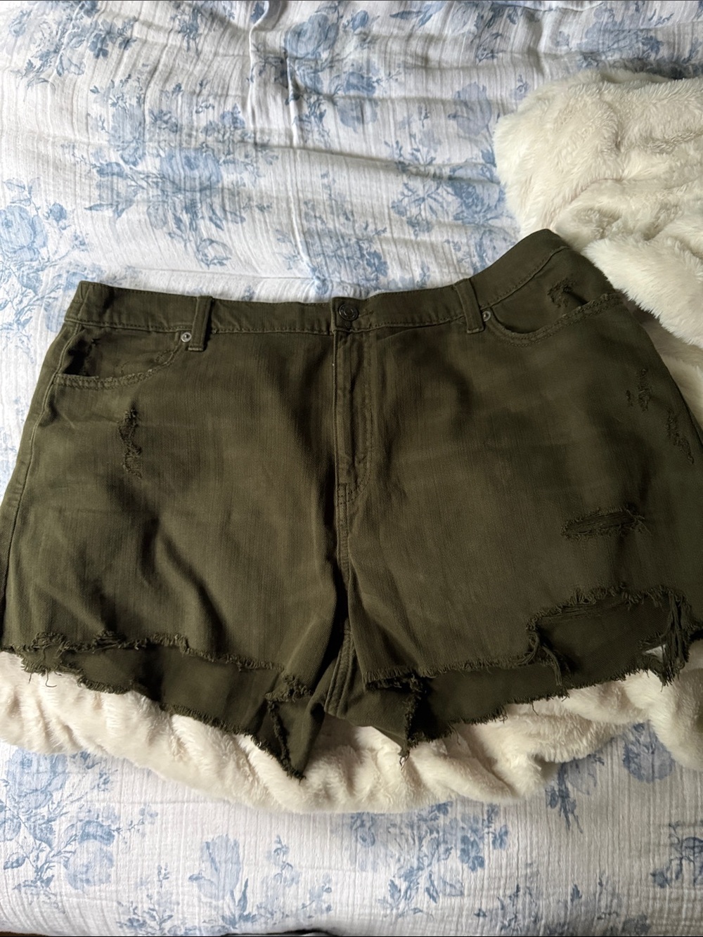 NWT Aerie Dark Green Factory Distressed Denim Jean Shorts Size XL